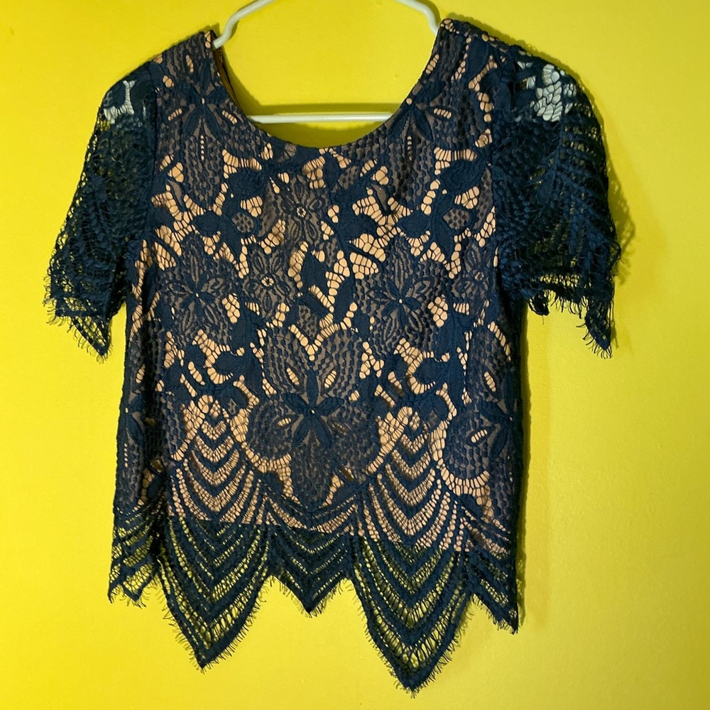 Express Blue Lace Crop Top